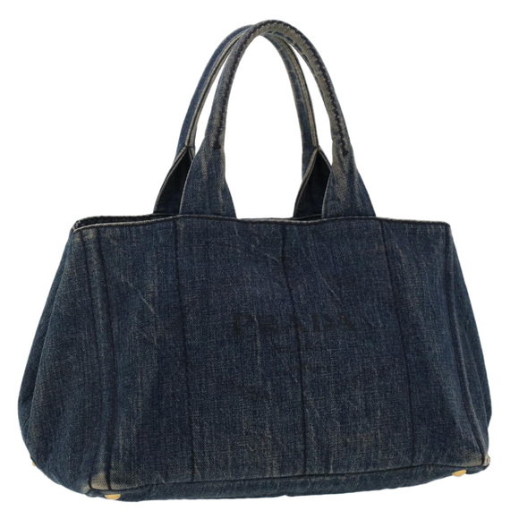 PRADA Canapa Hand Bag Canvas Blue Auth 47694 - Picture 1 of 16